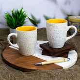 Handcrafted White Spotted Matte Finish Ceramic Coffee Mug Set Of 2 - 300ml Each | Ceramic Mugs For Coffee, Tea, Milk - Microwave Safe & Dishwasher Safe
